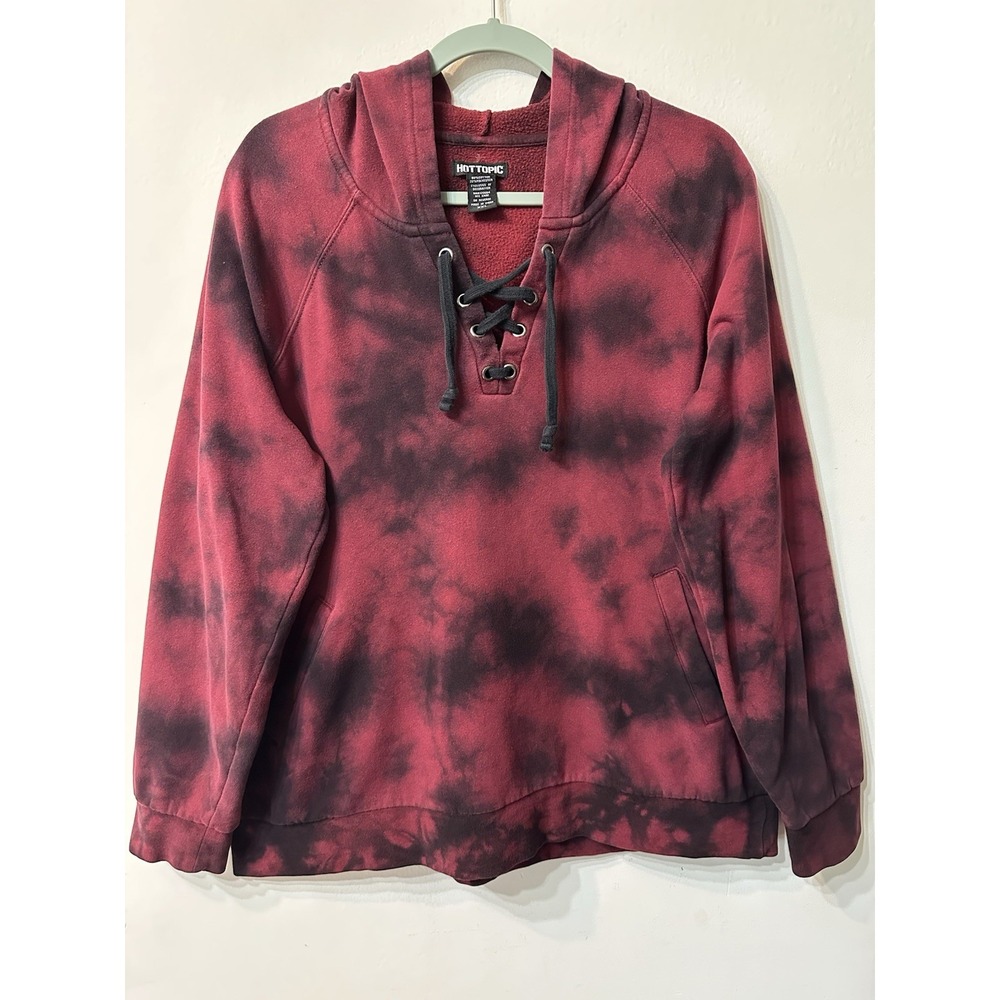 Hot Topic Lace Up Tie Dye Hoodie Sweatshirt Womens XXL Red Black Goth Grunge Apt